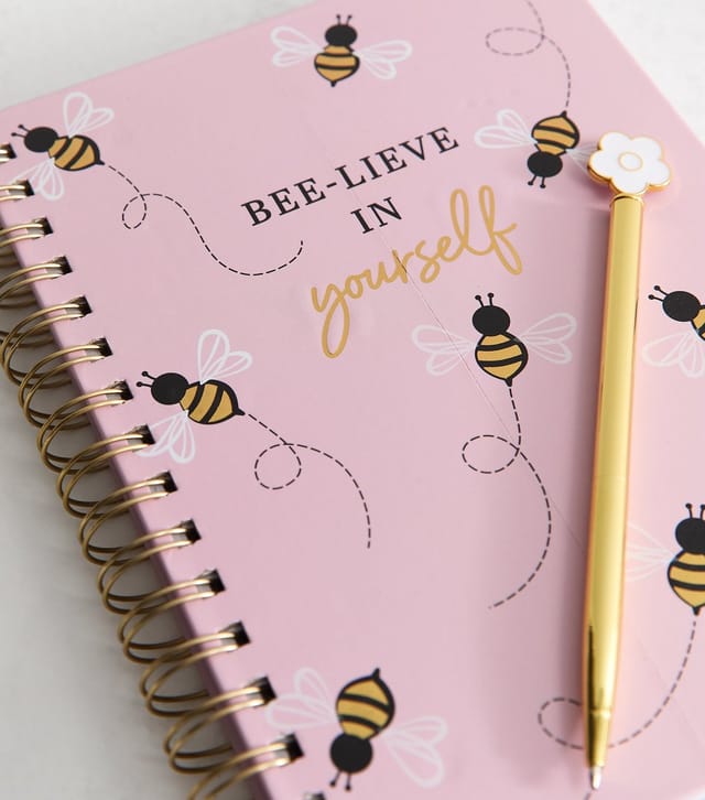 New Look Pink Bee-Lieve In Yourself Notebook with Ballpoint Pen New Look - 3