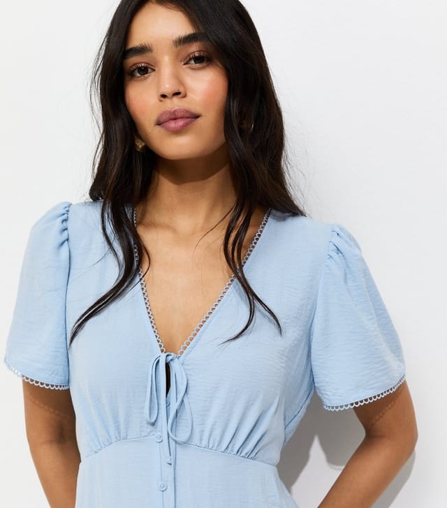 New Look Women's Light Blue Button Through Tea Midi Dress New Look - 2