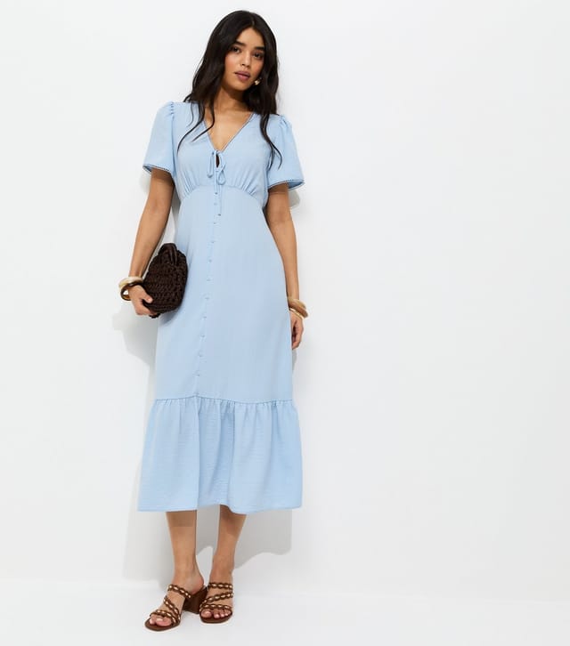 New Look Women's Light Blue Button Through Tea Midi Dress New Look - 3