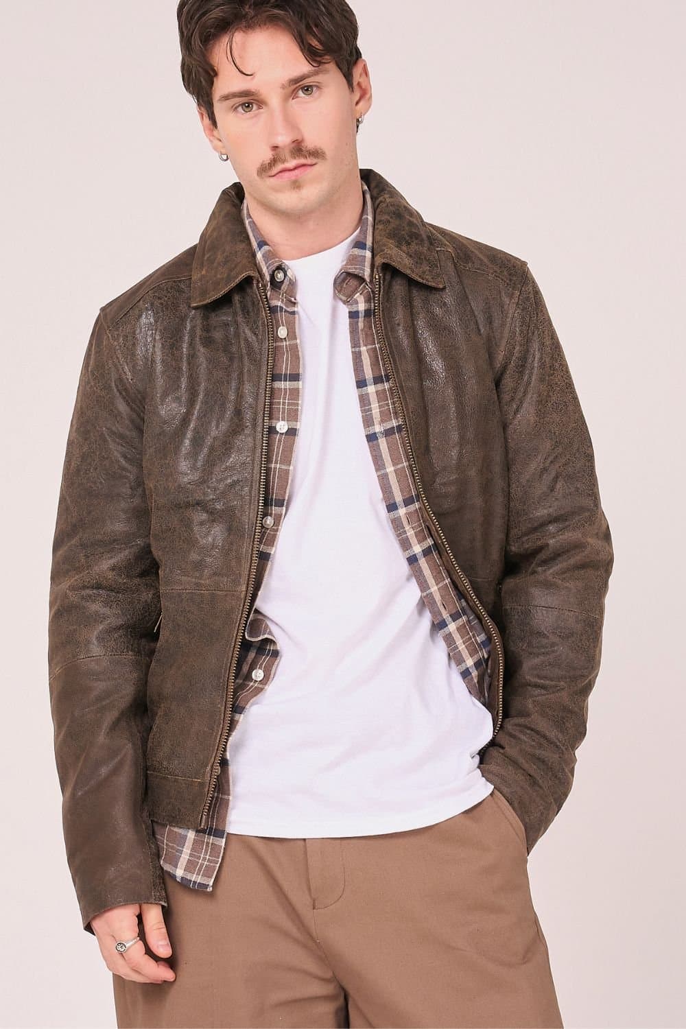 Barneys Originals Barneys Originals Brown Leather Harrington Jacket