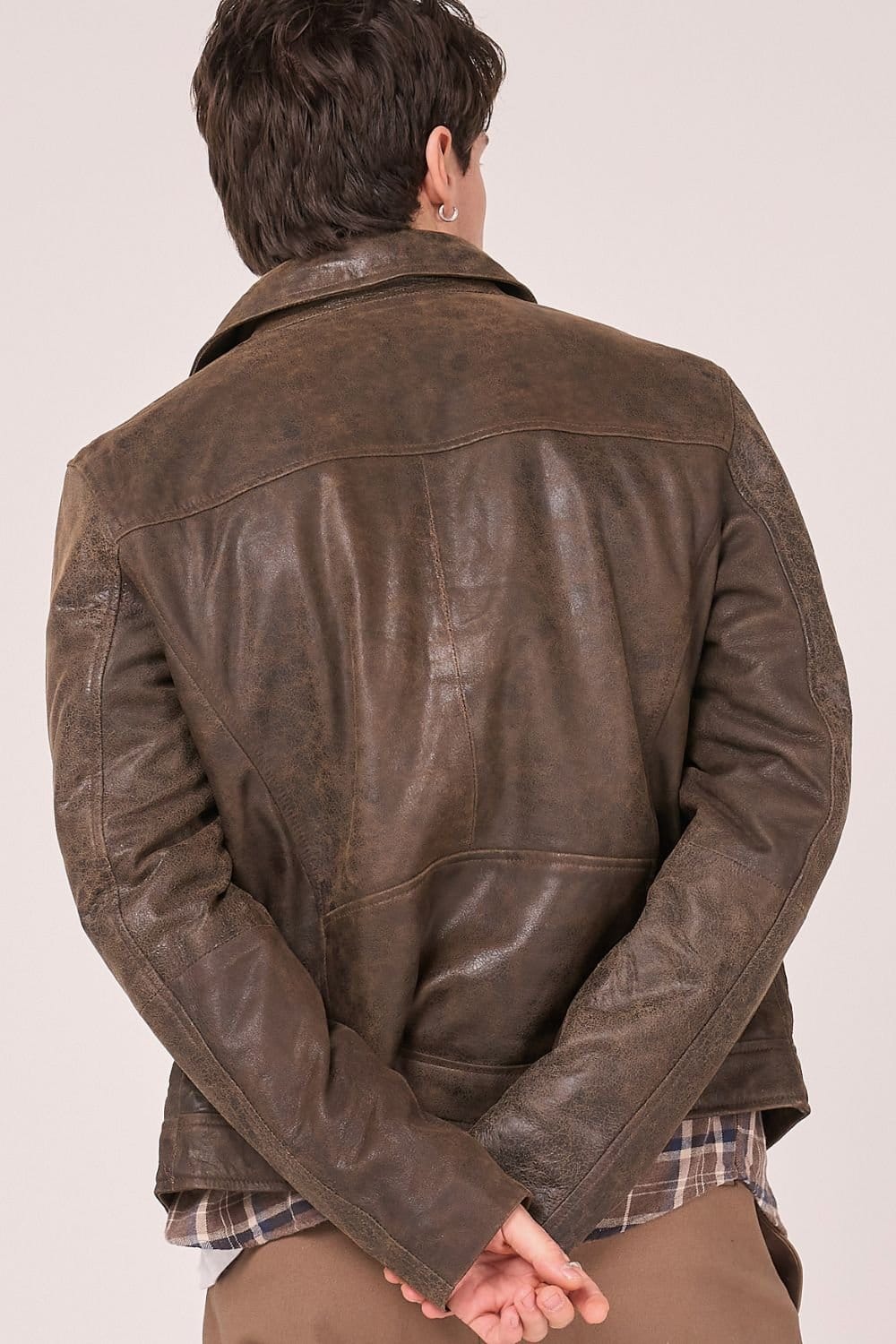 Barneys Originals Barneys Originals Men's Real Leather Harrington in Brown - 4