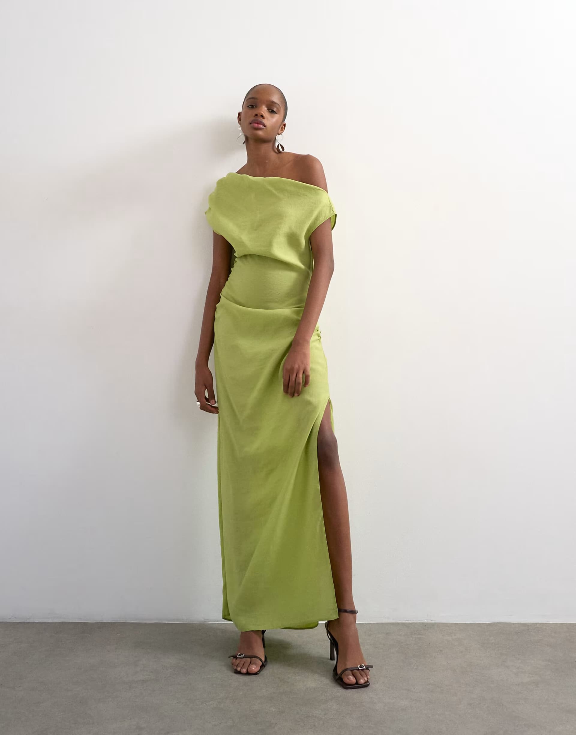 ASOS Topshop grown on shoulder midi dress in green