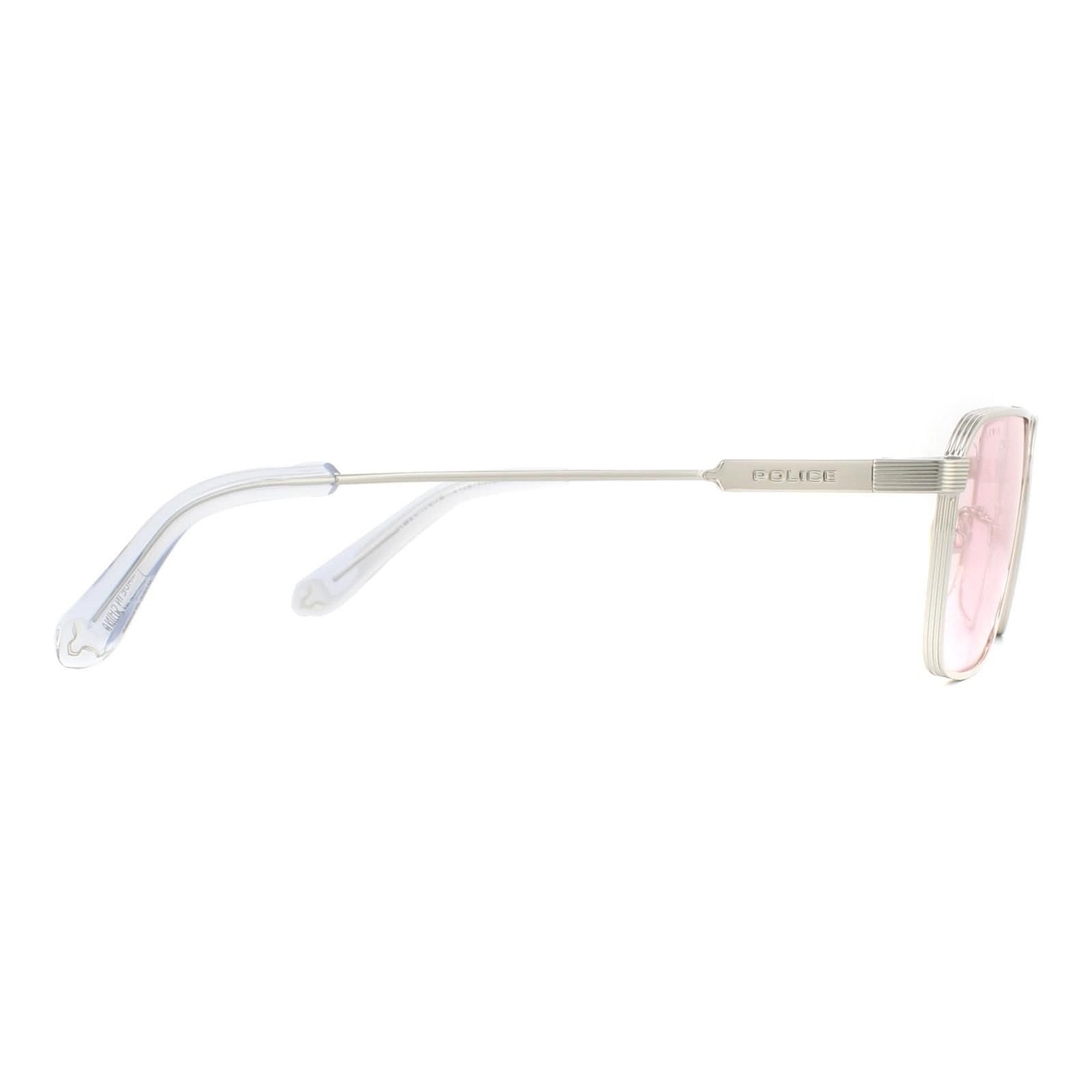 Police Police Men's Rectangle Shiny Palladium Pink Sunglasses in Silver - 4