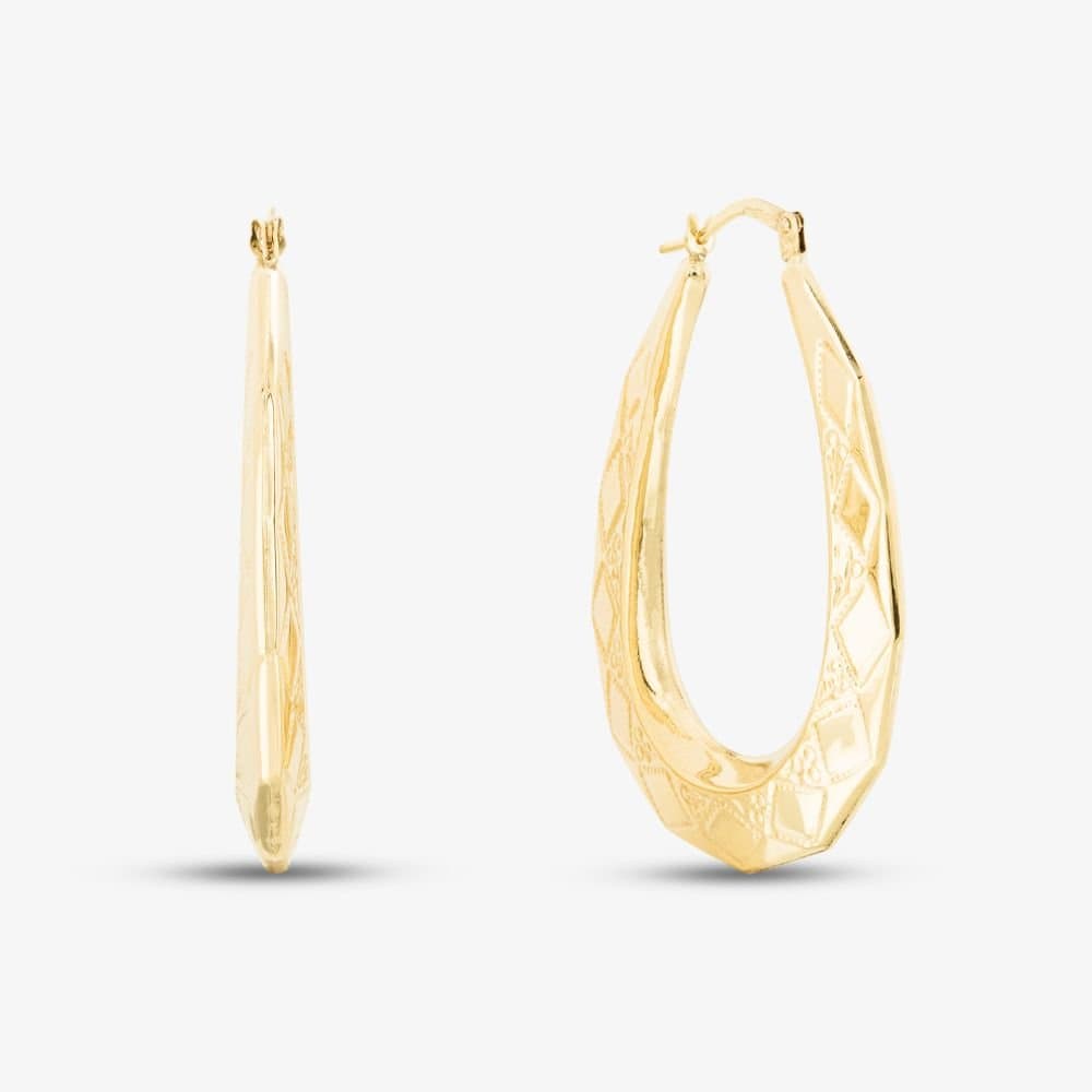 T.H.Baker T.H.Baker Women's 9ct Yellow Gold Large Patterned Creoles Hoop Earrings UER101Y