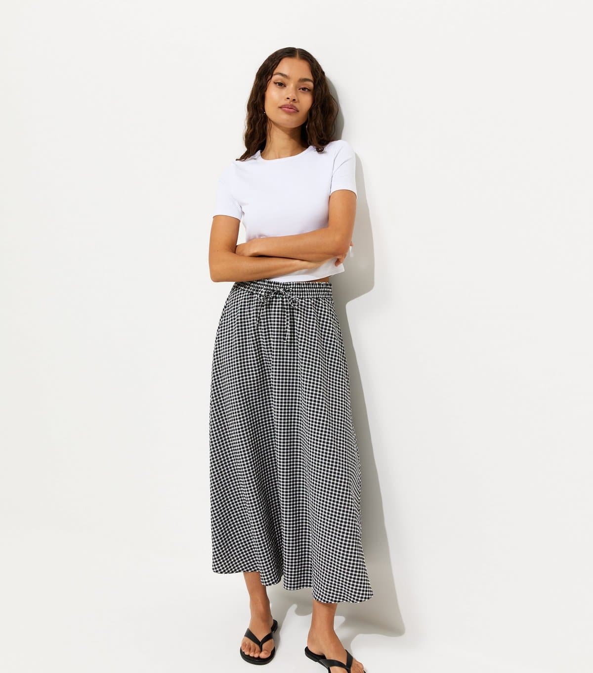 New Look Women's Petite Blue Check Pattern Circle Skirt New Look