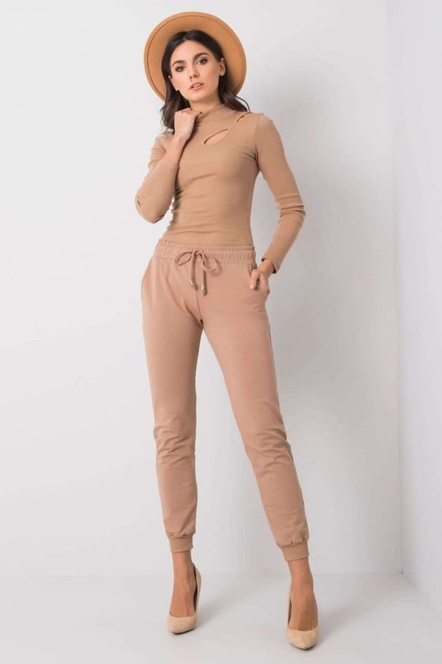 Love Lace Love Lace Women's Fashion Narrow Leg Sweatpants Trousers in Camel - 2
