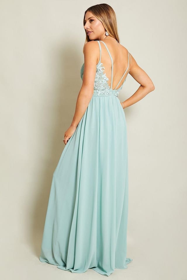 KRISP KRISP Women's Crochet Back Strappy Chiffon Maxi Dress in Green - 3