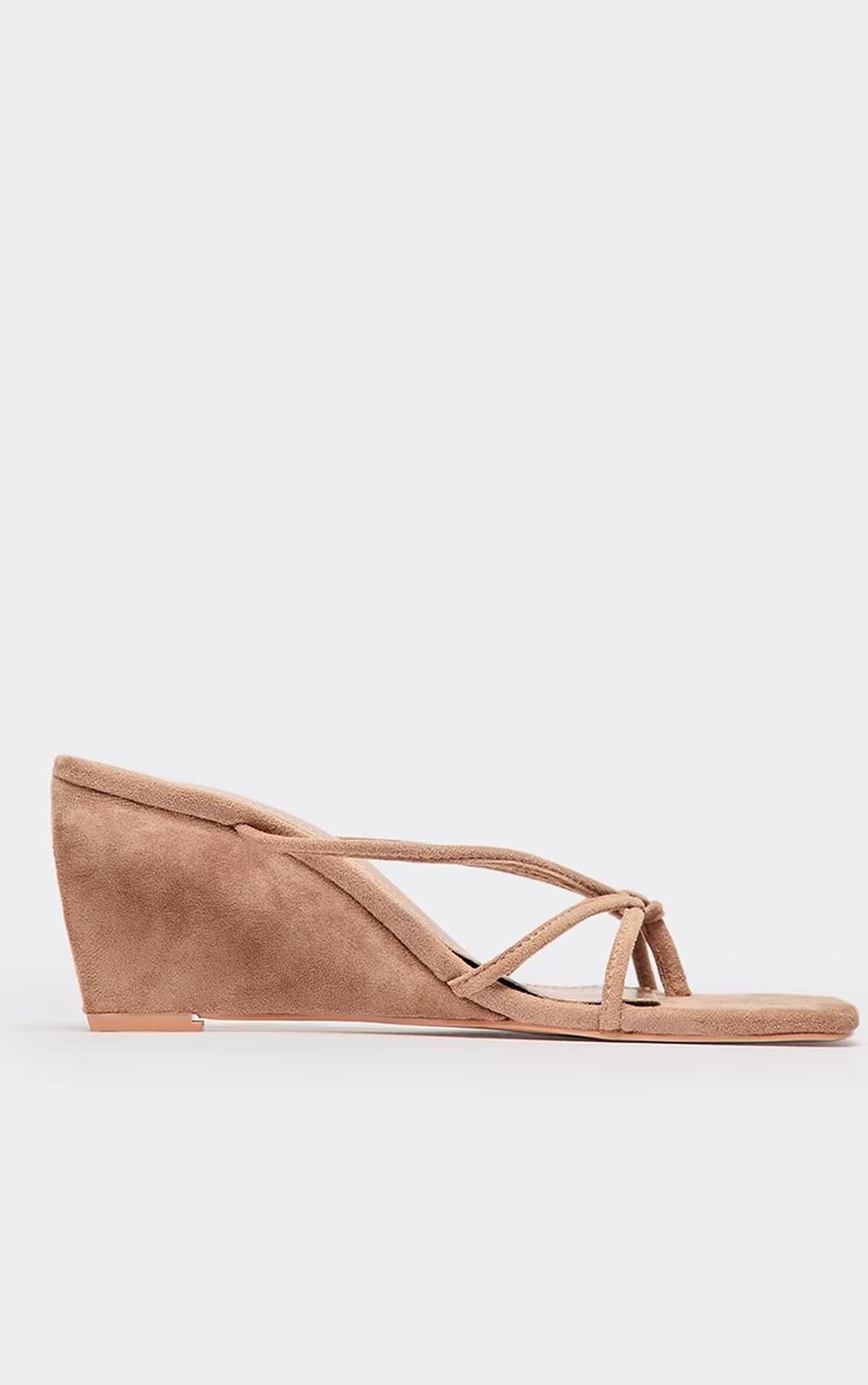 EGO EGO Nude Faux Suede Strappy Wedge Heeled Mule, Women's Size UK 3