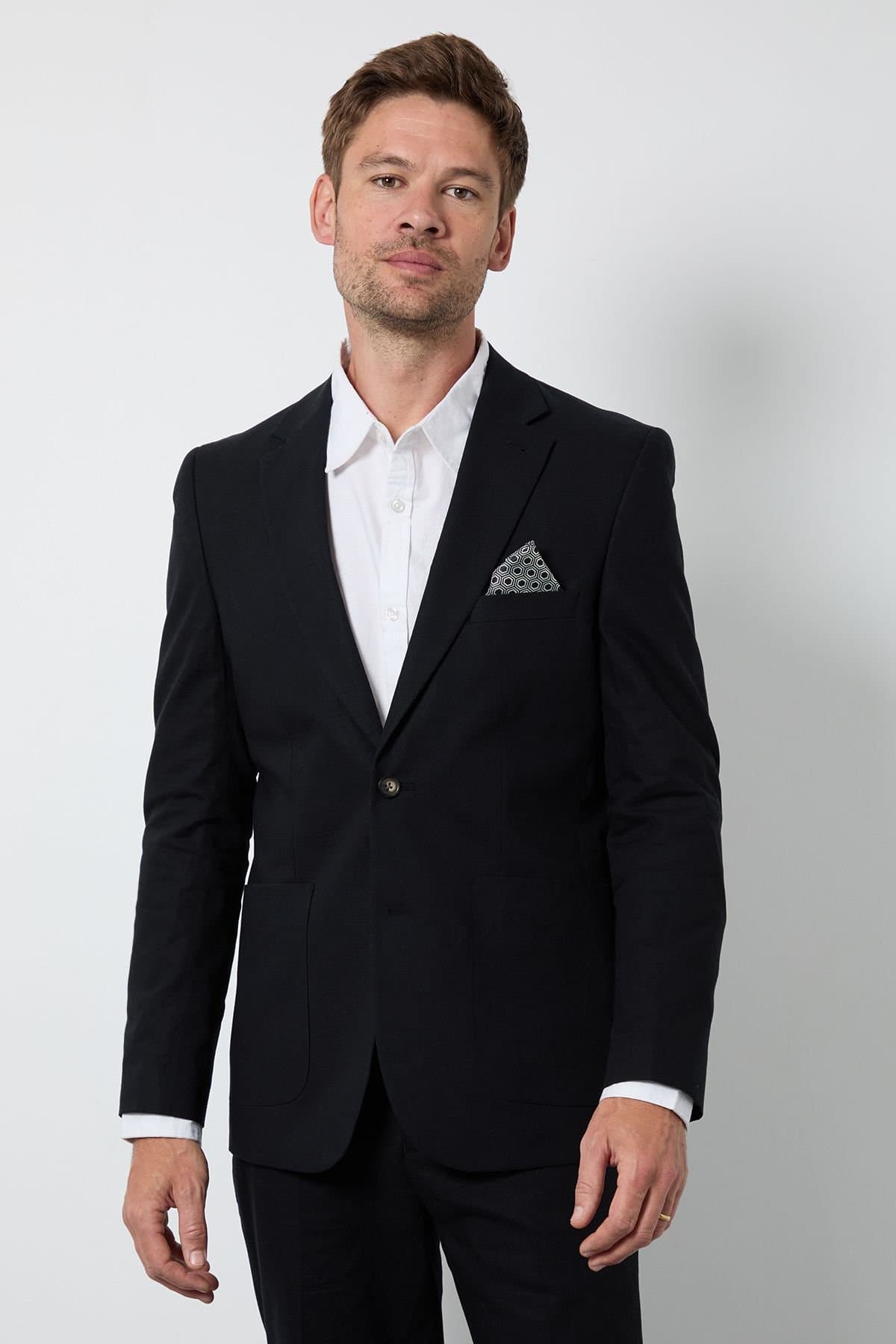 Burton Burton Men's Black Linen Slim Fit Suit Jacket