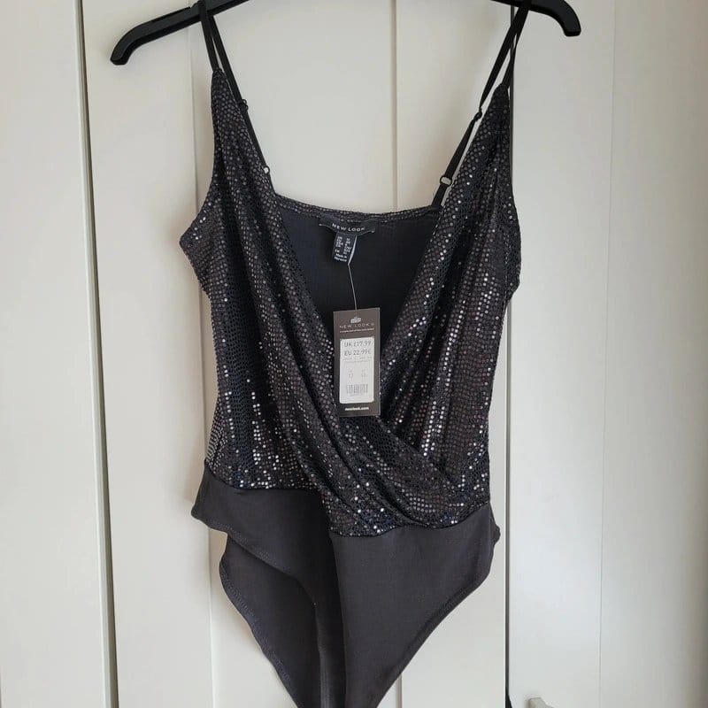 New Look Black Sequin Body Wrap Top