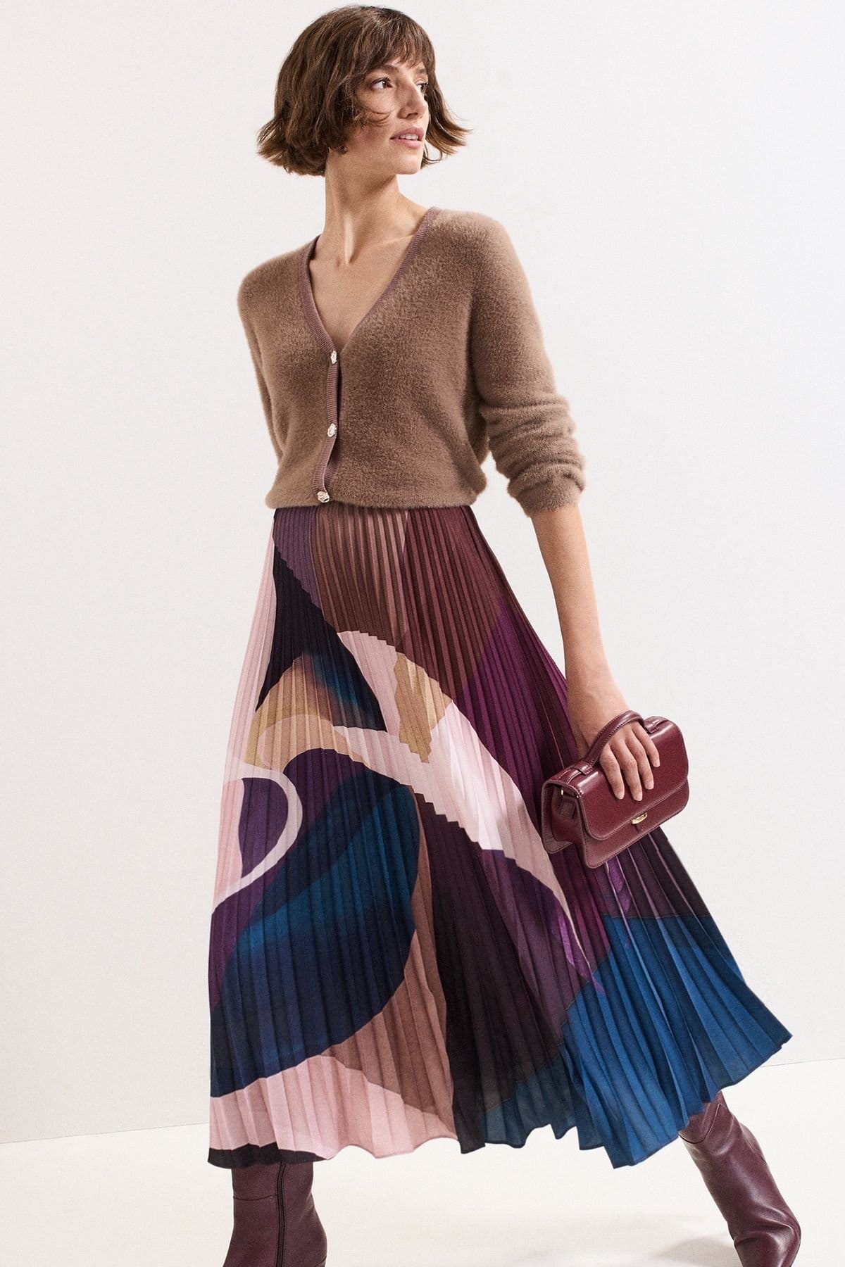 Phase Eight Aubergine Pleated Midi Skirt