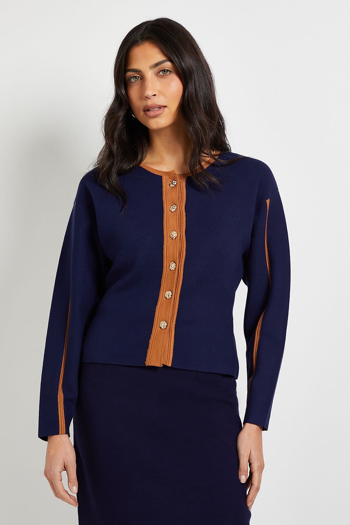 Wallis Wallis Navy Contrast Knitted Jacket