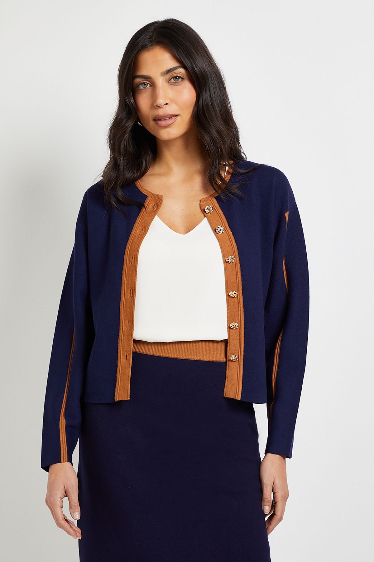 Wallis Wallis Women's Contrast Knitted Jacket in Navy - 4