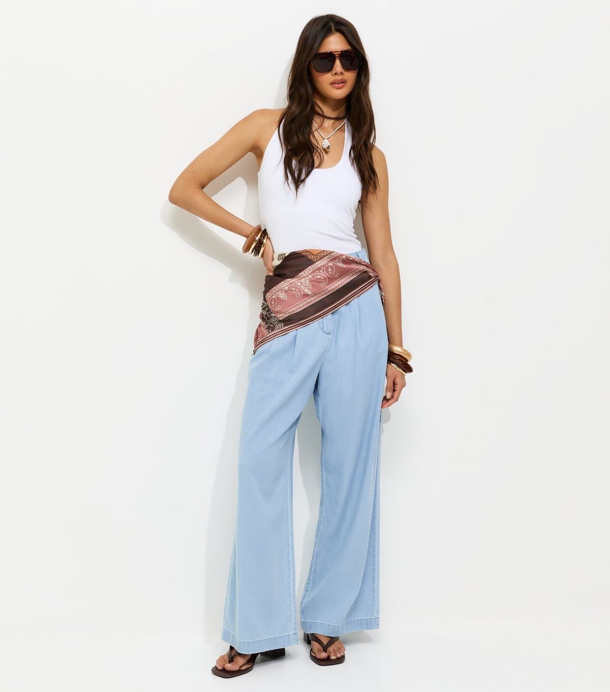 New Look Women's Light Blue Pleated Wide Leg Trousers New Look