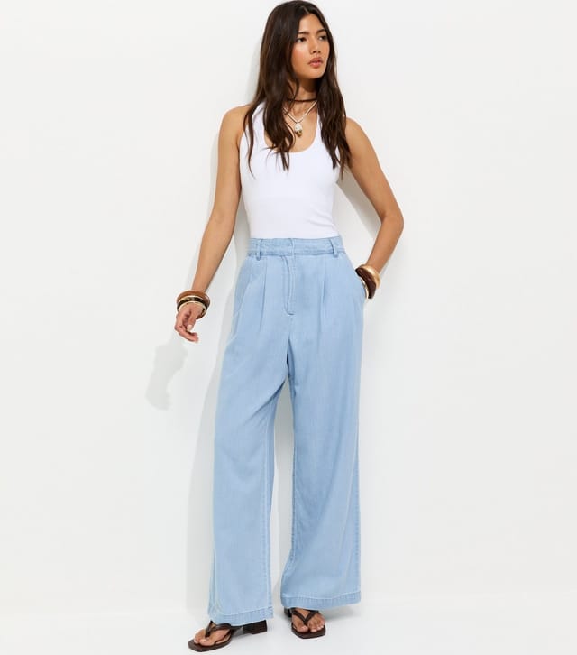 New Look Women's Light Blue Pleated Wide Leg Trousers New Look - 2