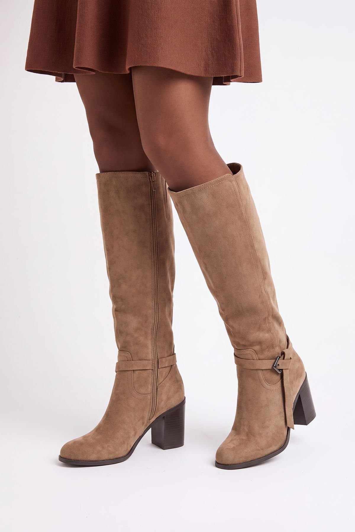 Wallis Wallis Women's Katri Faux Suede Block Heel Knee Boots in Tan