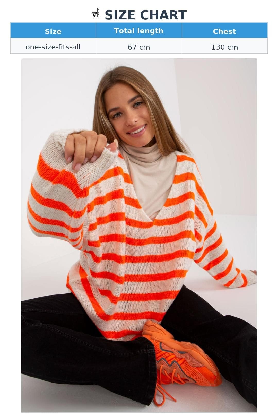 Love Lace Love Lace Women's Colorful Striped V Neck Long Sleeve Sweater Style 170993 in Orange - 4