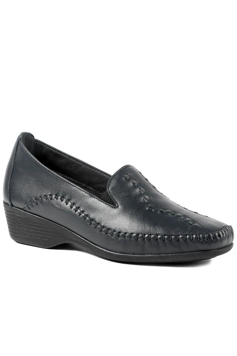 Pavers Pavers Women's Leather Wedge Loafers in Navy