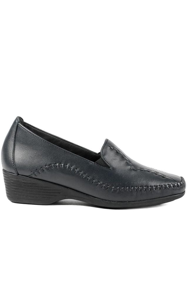 Pavers Pavers Women's Leather Wedge Loafers in Navy - 2