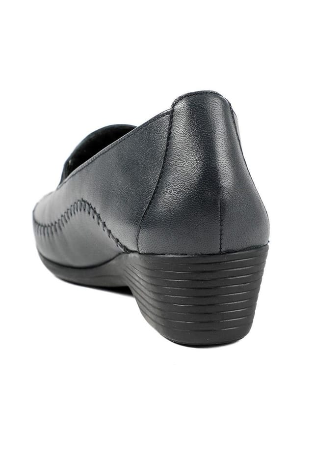 Pavers Pavers Women's Leather Wedge Loafers in Navy - 3