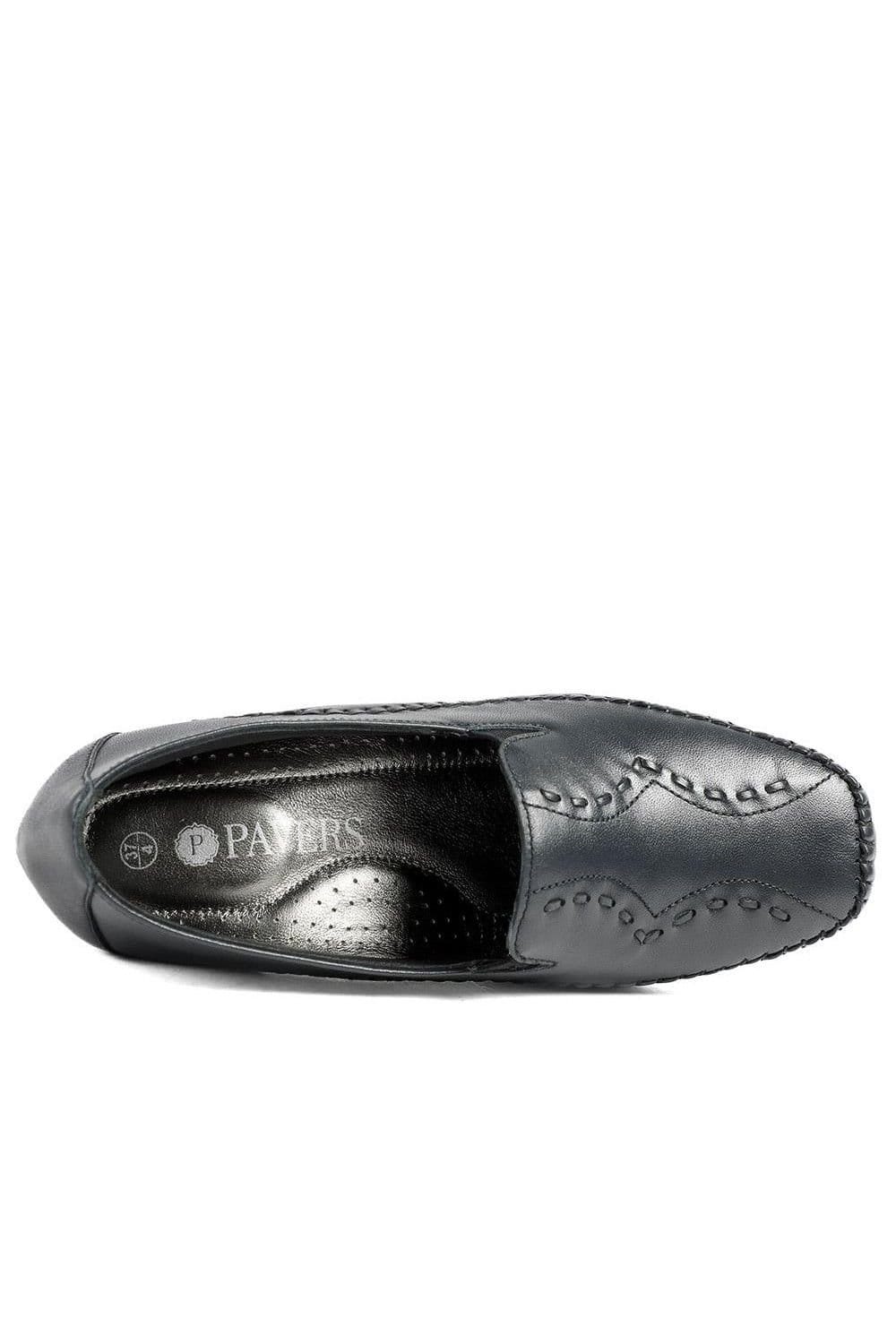 Pavers Pavers Women's Leather Wedge Loafers in Navy - 4