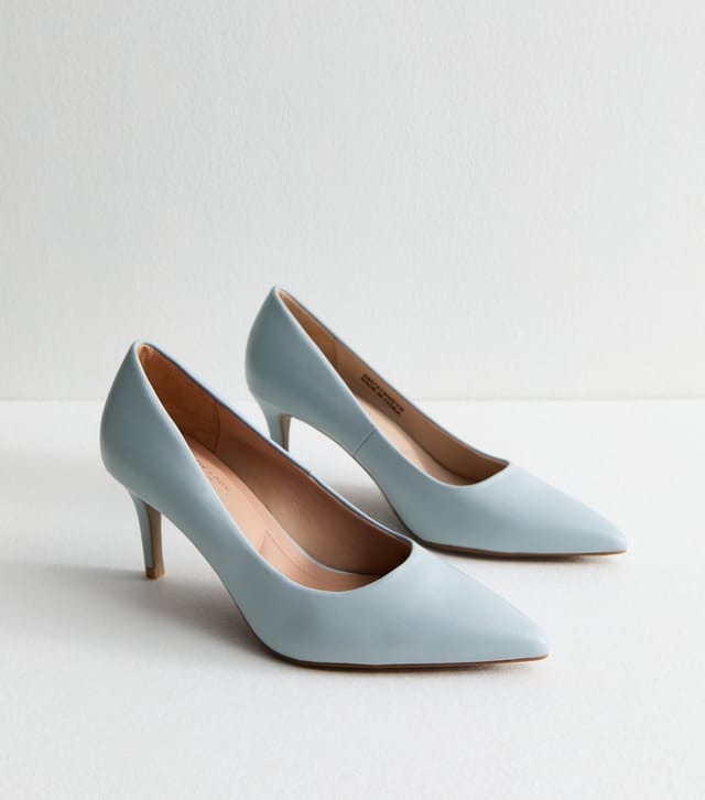 New Look Women's Light Blue Faux Leather Pointed Toe Court Shoes Vegan New Look - 2