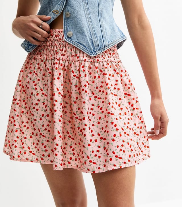 New Look Women's Pink Crepe Shirred Waist Ditsy Print Mini Skirt New Look - 2