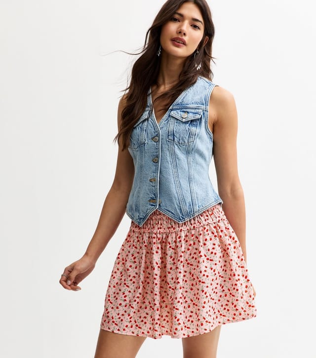 New Look Women's Pink Crepe Shirred Waist Ditsy Print Mini Skirt New Look - 3