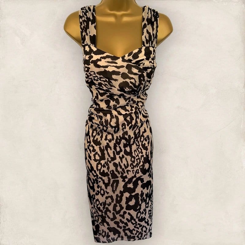 LK Bennett Black & Ivory Animal Print Silk Sleeveless Pencil
