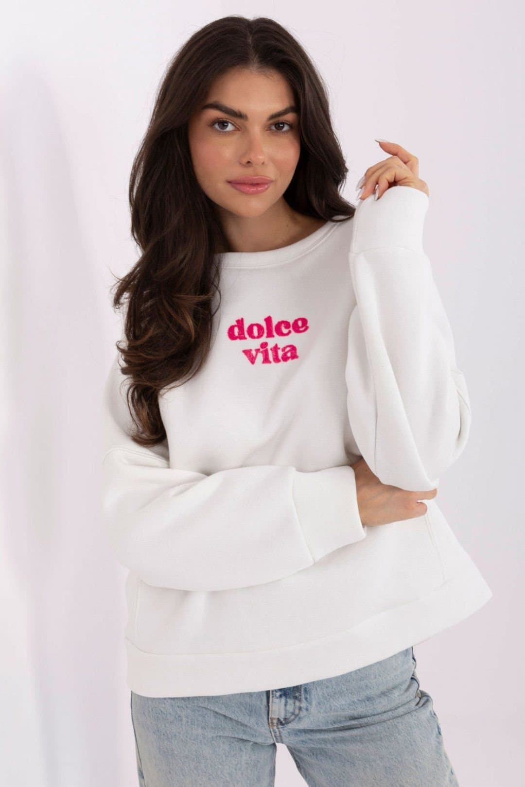 Love Lace Love Lace Women's Oversized Cotton Polyester Slogan Sweatshirt in White