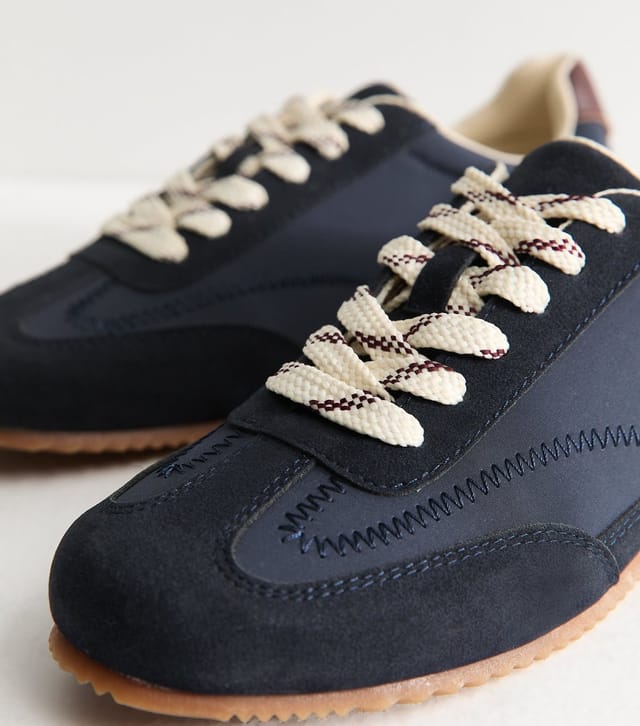 New Look Women's Navy Faux Suede Panelled Lace Up Trainers Vegan New Look - 3