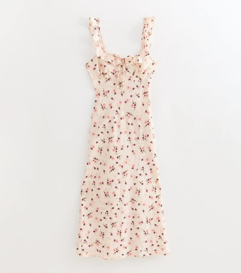 New Look Women's Maternity Cream Floral Ruff Strappy V Midi Dress New Look - 1