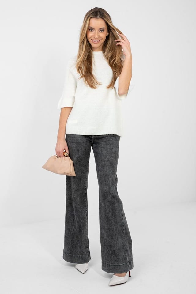 Love Lace Love Lace Women's Casual Round Neck Sweater with Frill Sleeve in Beige - 2