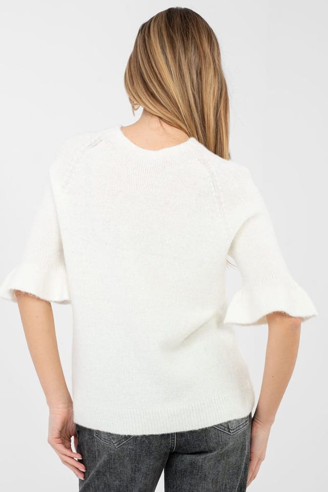Love Lace Love Lace Women's Casual Round Neck Sweater with Frill Sleeve in Beige - 3