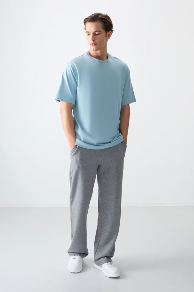 Tommy Life Tommy Life Men's Oversized Cotton Crew Neck T-Shirt in Baby Blue - 3