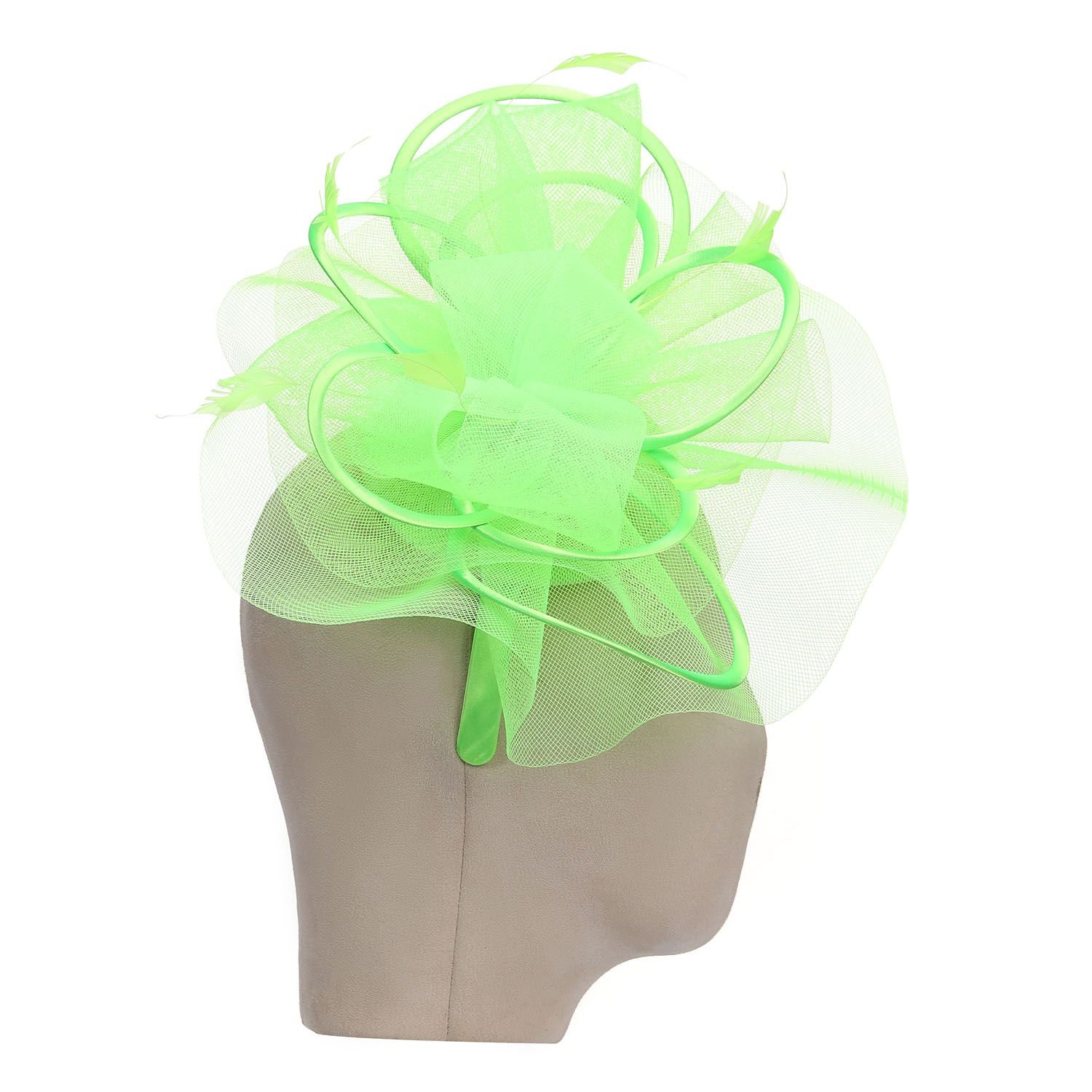 PEACH ACCESSORIES PEACH ACCESSORIES Women's Plain Delicate Mesh Loops & Feather Accents Fascinator in Light Green - 2