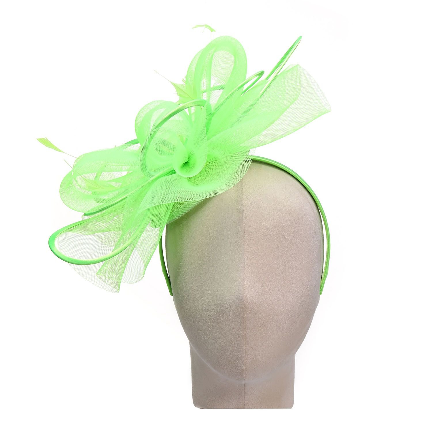 PEACH ACCESSORIES PEACH ACCESSORIES Women's Plain Delicate Mesh Loops & Feather Accents Fascinator in Light Green - 3