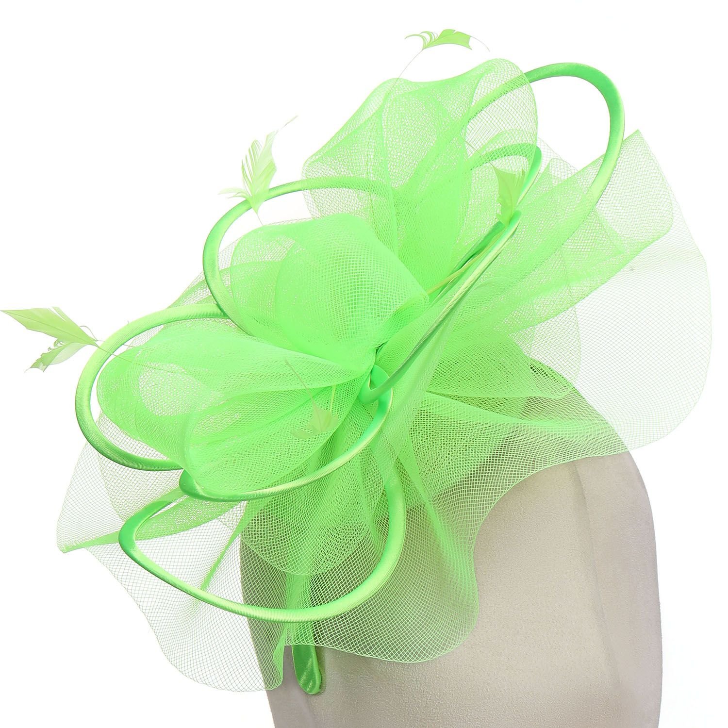 PEACH ACCESSORIES PEACH ACCESSORIES Women's Plain Delicate Mesh Loops & Feather Accents Fascinator in Light Green - 4