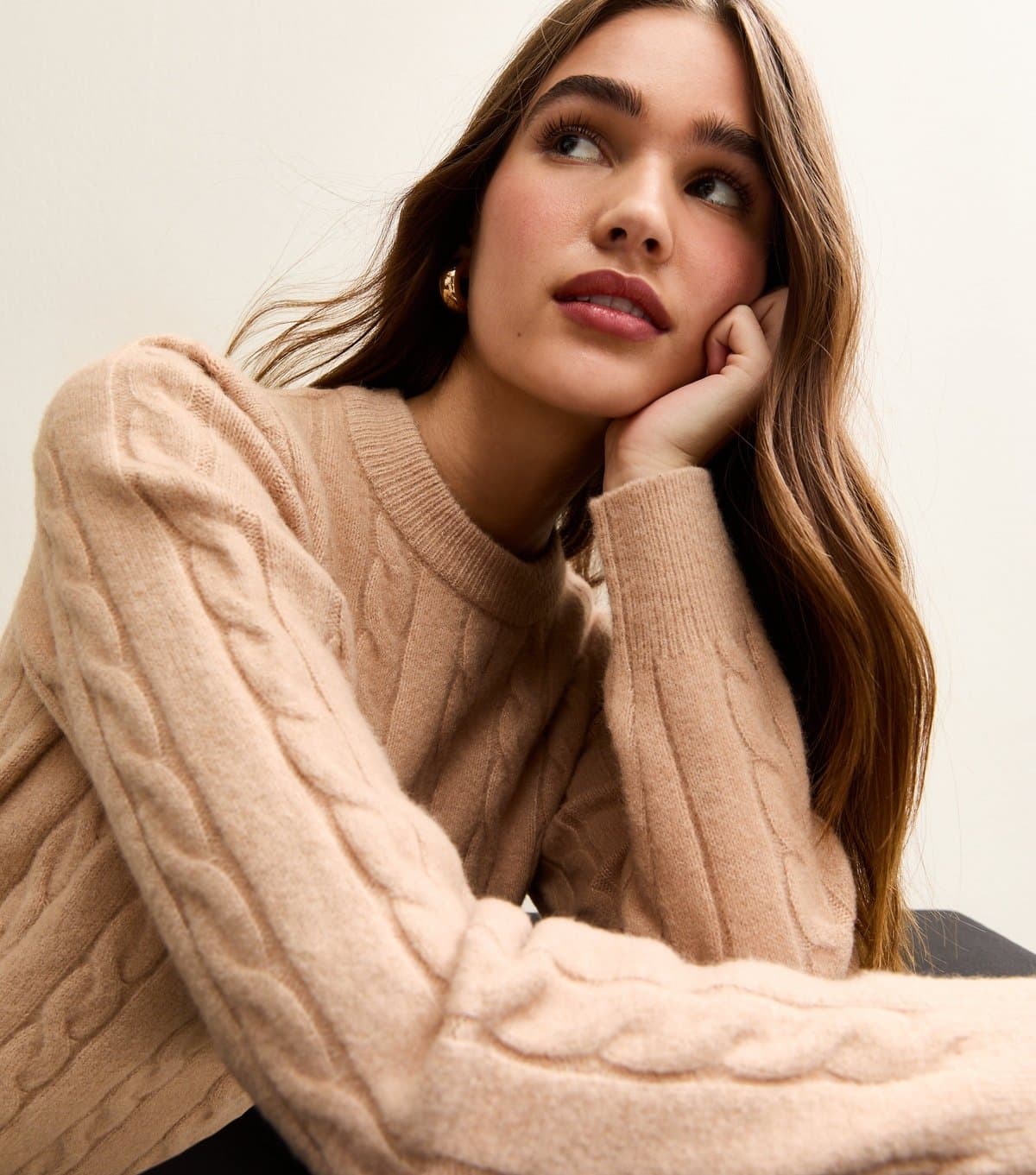 New Look Women's Camel Cable Knit Crew Neck Jumper New Look