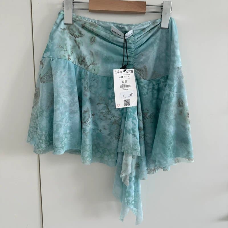 Bershka Women’s Bershka Blue Paisley Ruched Mini Skirt