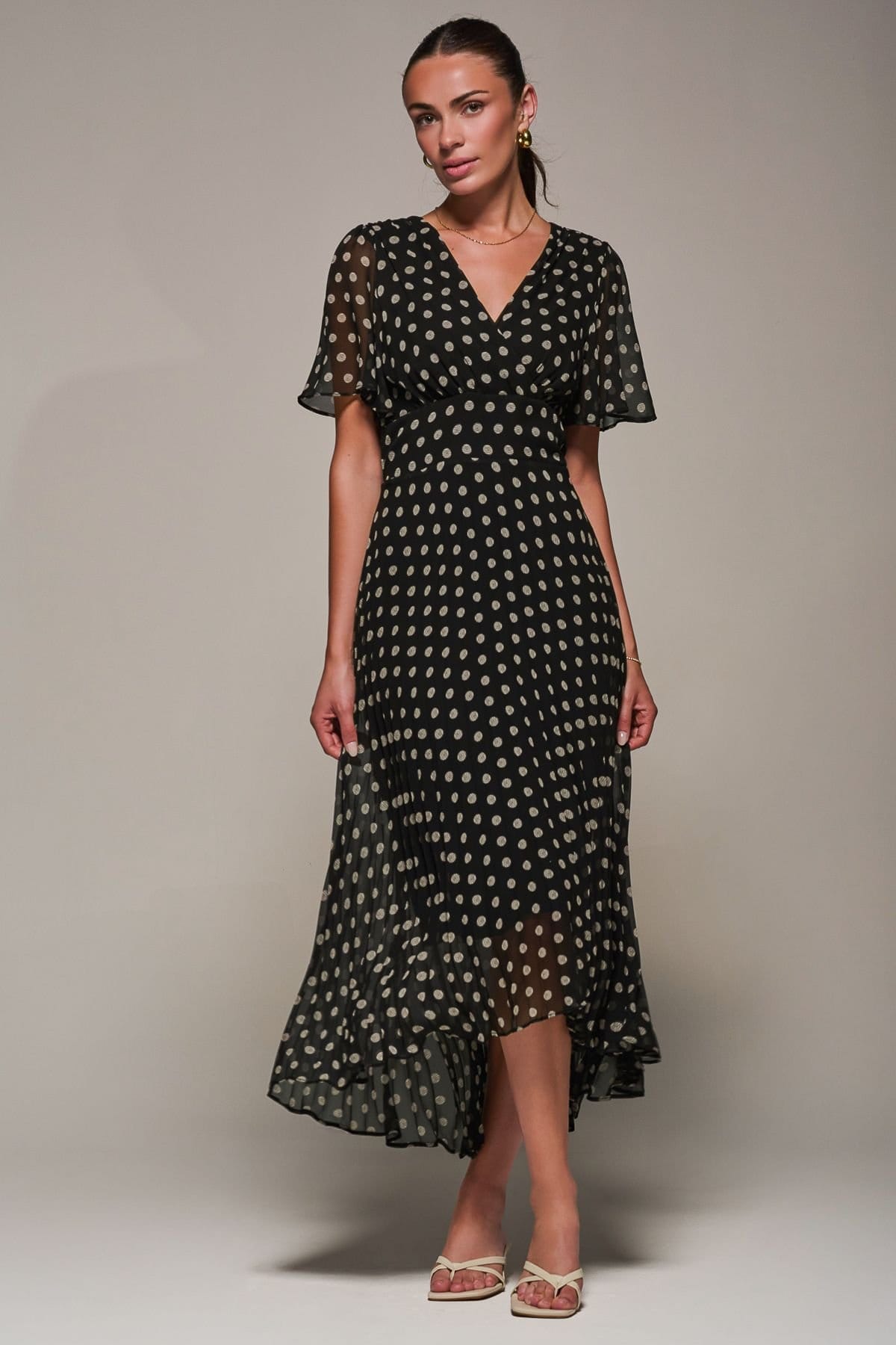 Jolie Moi Jolie Moi Women's Chiffon Pleated Dip Hem Maxi Dress in Black - 4