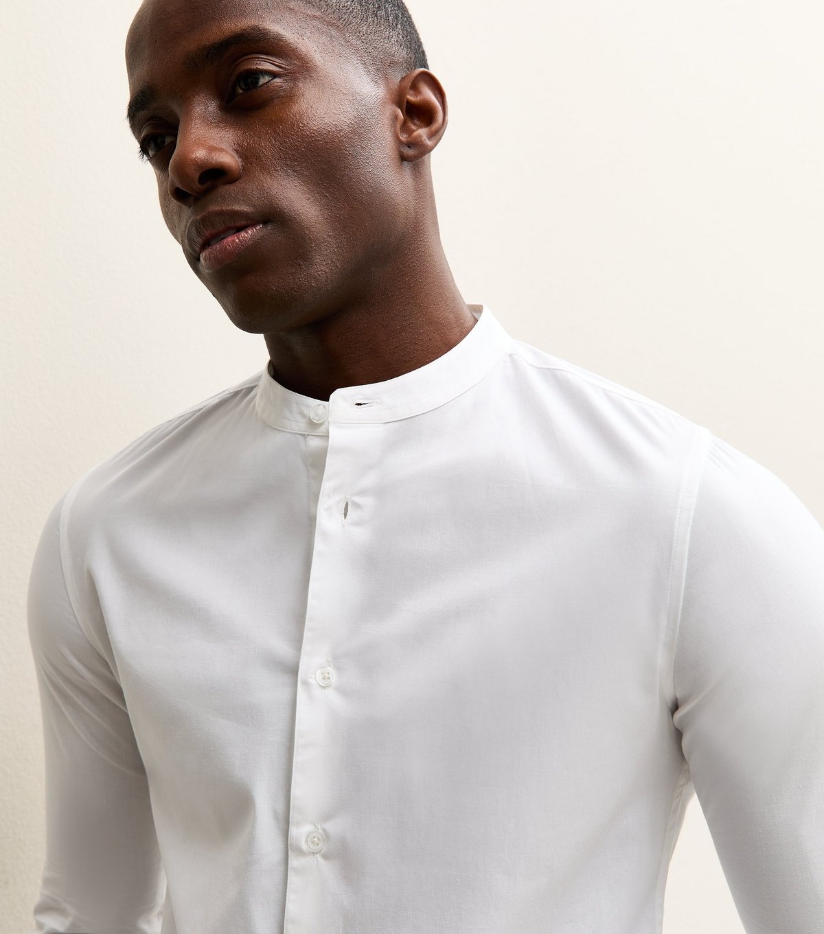 New Look Men's White Muscle Fit Cotton Poplin Grandad Shirt New Look - 1