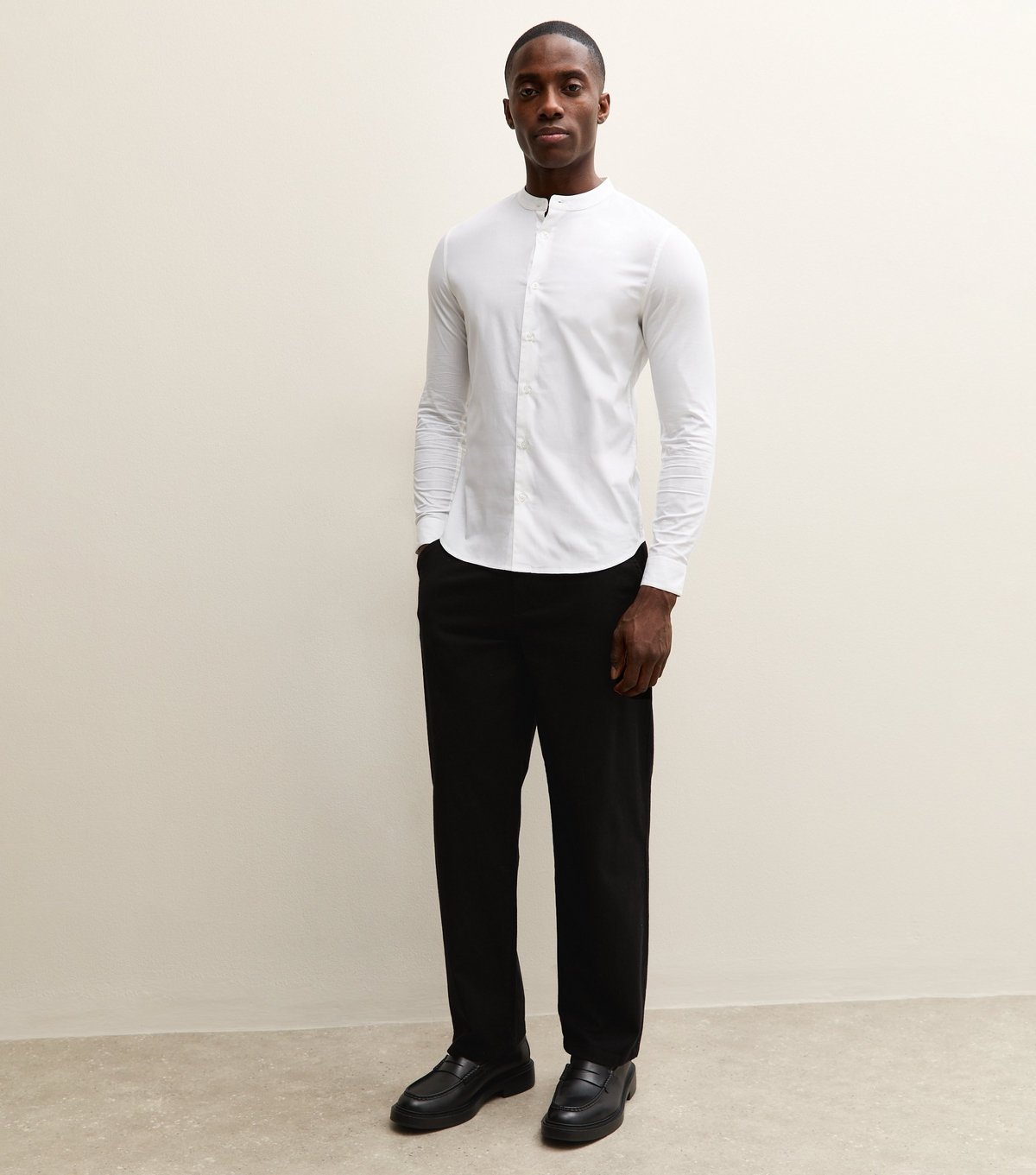 New Look Men's White Muscle Fit Cotton Poplin Grandad Shirt New Look - 3