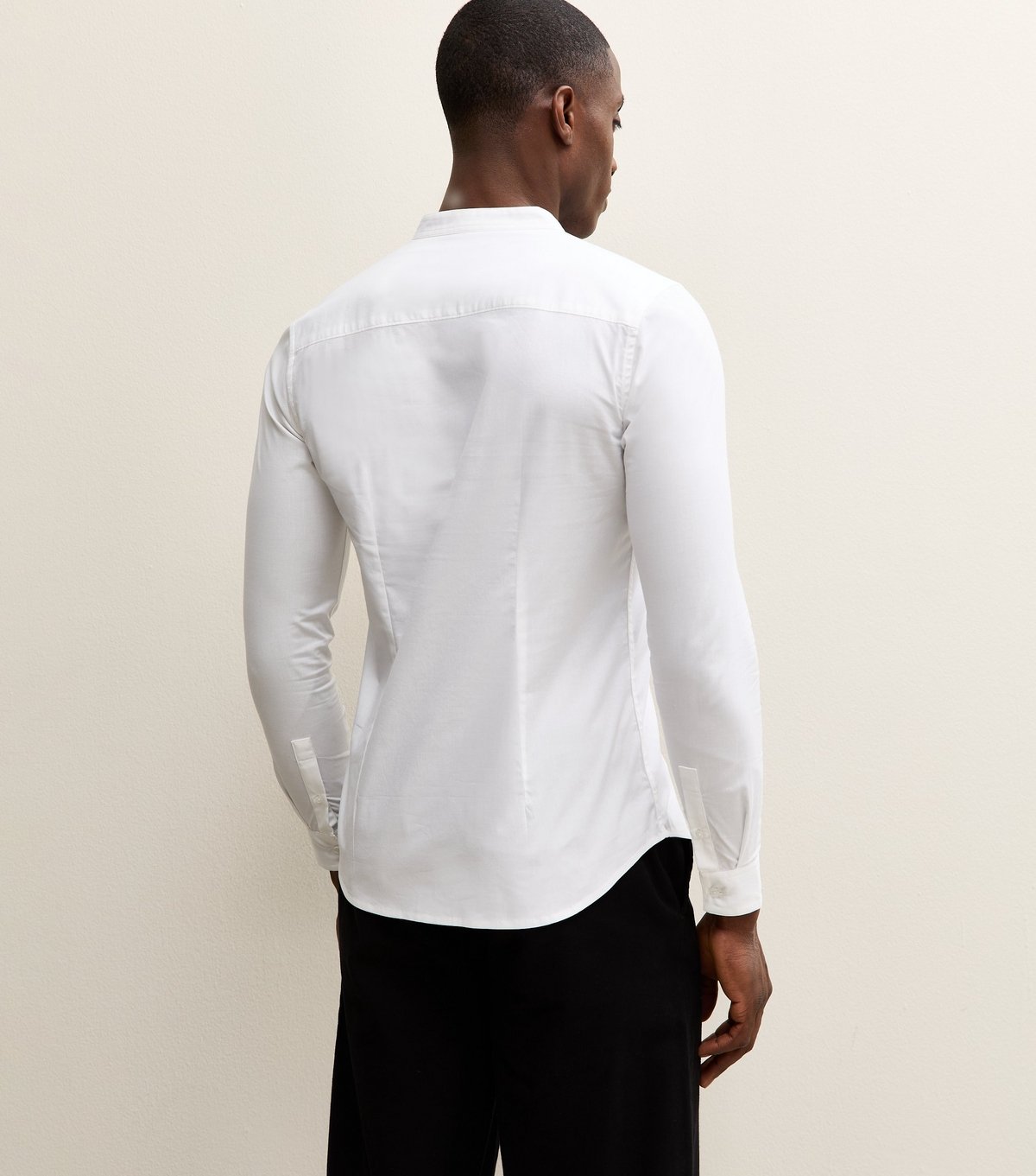 New Look Men's White Muscle Fit Cotton Poplin Grandad Shirt New Look - 4