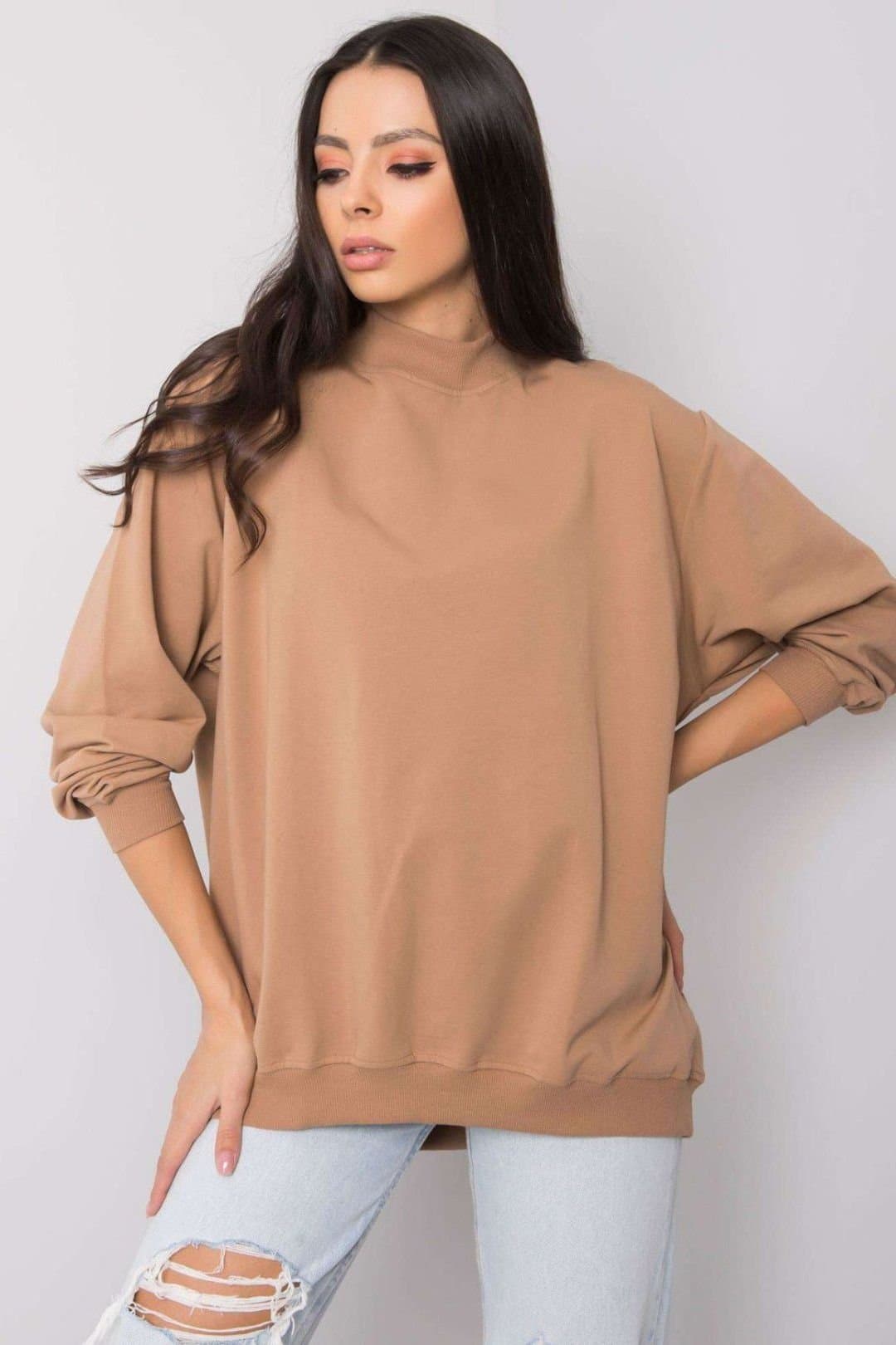 Love Lace Love Lace Women's Breathable Cotton Long Sleeve Stand Collar Top in Brown