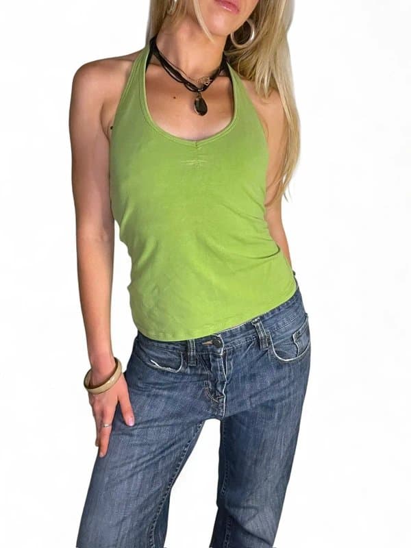 Vintage Dressing 90s 00s vintage green halterneck long top
