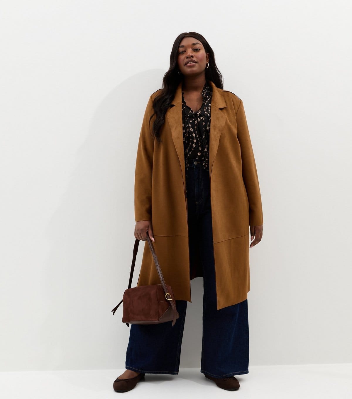 New Look Tan Faux Suede Plus Size Wrap Coat
