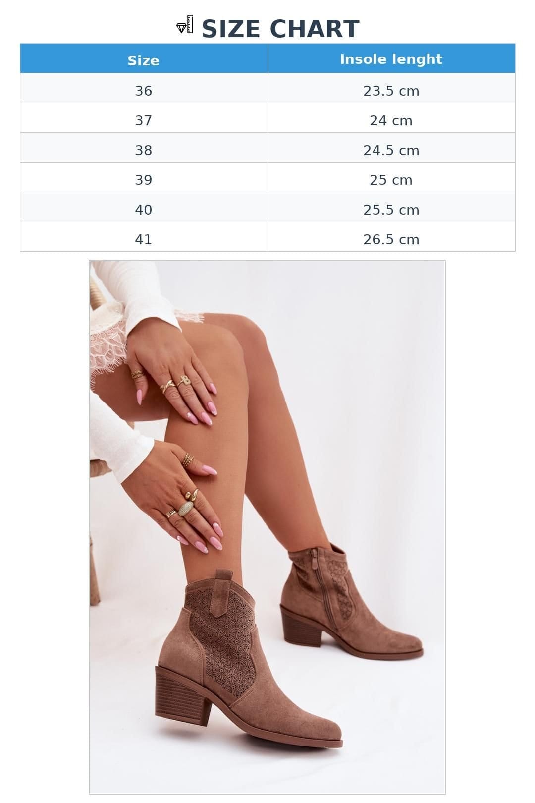Love Lace Love Lace Women's Cowboy Ankle Heel Boots Suede Openwork Almond Toe Western in Brown - 4