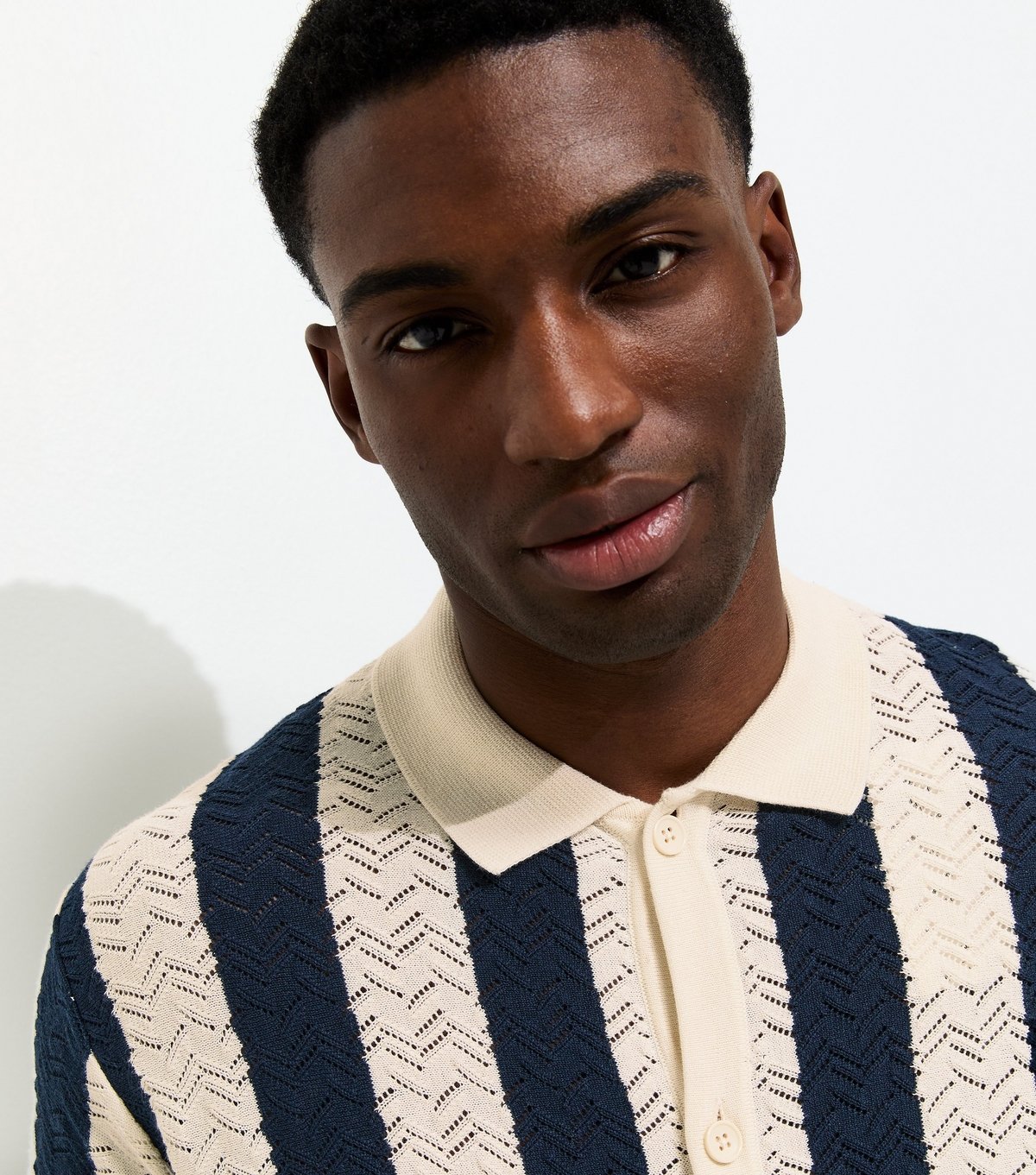 jack & jones Men's Off White Relaxed Striped Knit Polo Shirt Jack & Jones New Look - 2