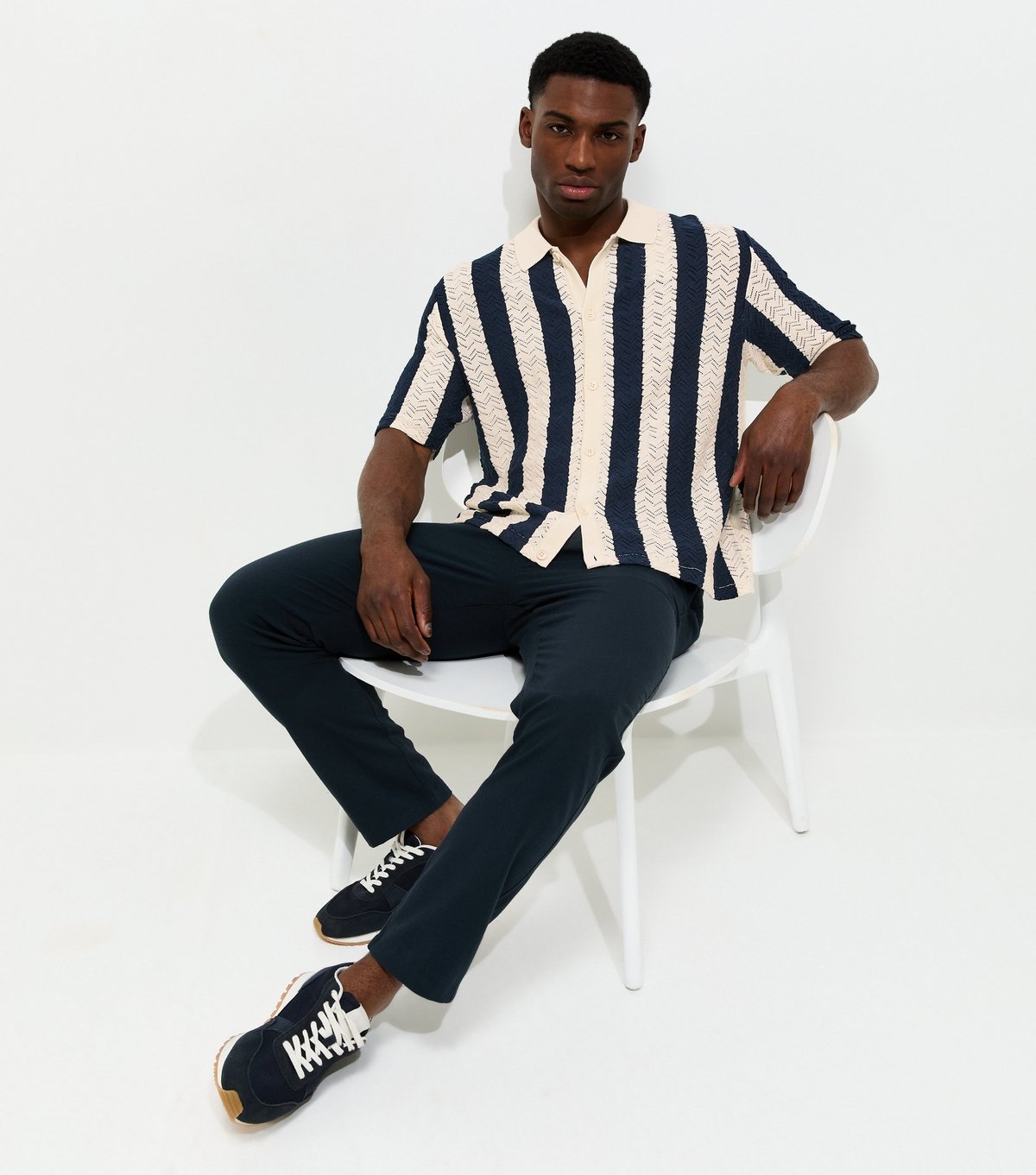 jack & jones Men's Off White Relaxed Striped Knit Polo Shirt Jack & Jones New Look - 3